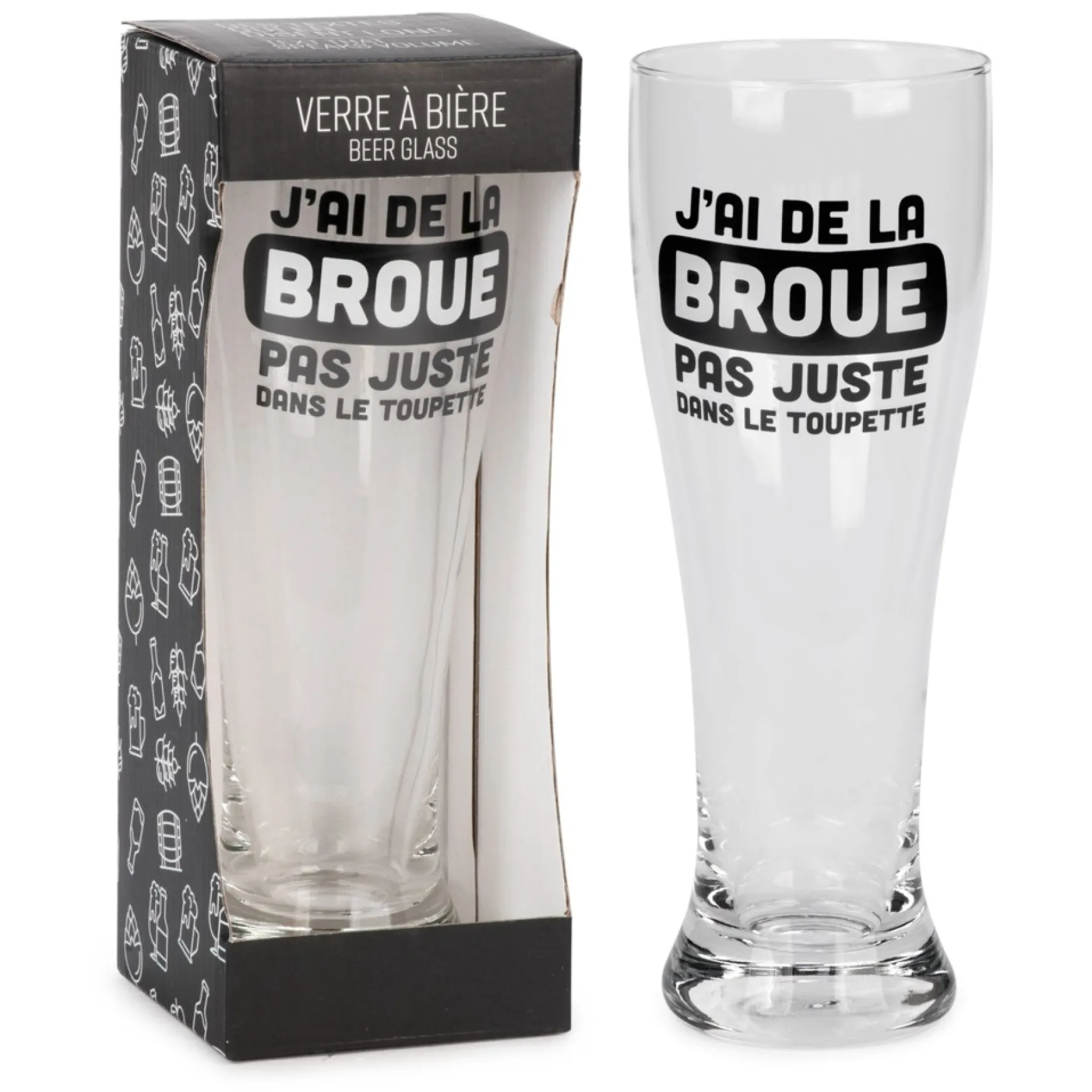 All For Beer*Attitudes Import 2 Beer Glass - J'Ai De La Broue Dans Le Toupet