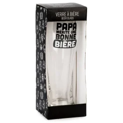 Products With Text*Attitudes Import 2 Beer Glass - Papa Merite Une Bonne Biere