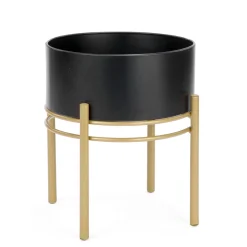 Vases & Pots*Attitudes Import 2 Black Planter On Gold Base - Small