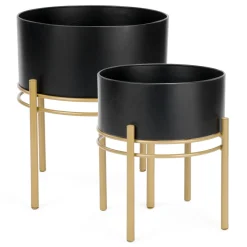 Vases & Pots*Attitudes Import 2 Black Planter On Gold Base - Small