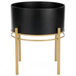 Vases & Pots*Attitudes Import 2 Black Planter On Gold Base - Large