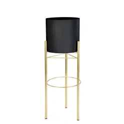 Vases & Pots*Attitudes Import 2 Black Pot On Golden Stand