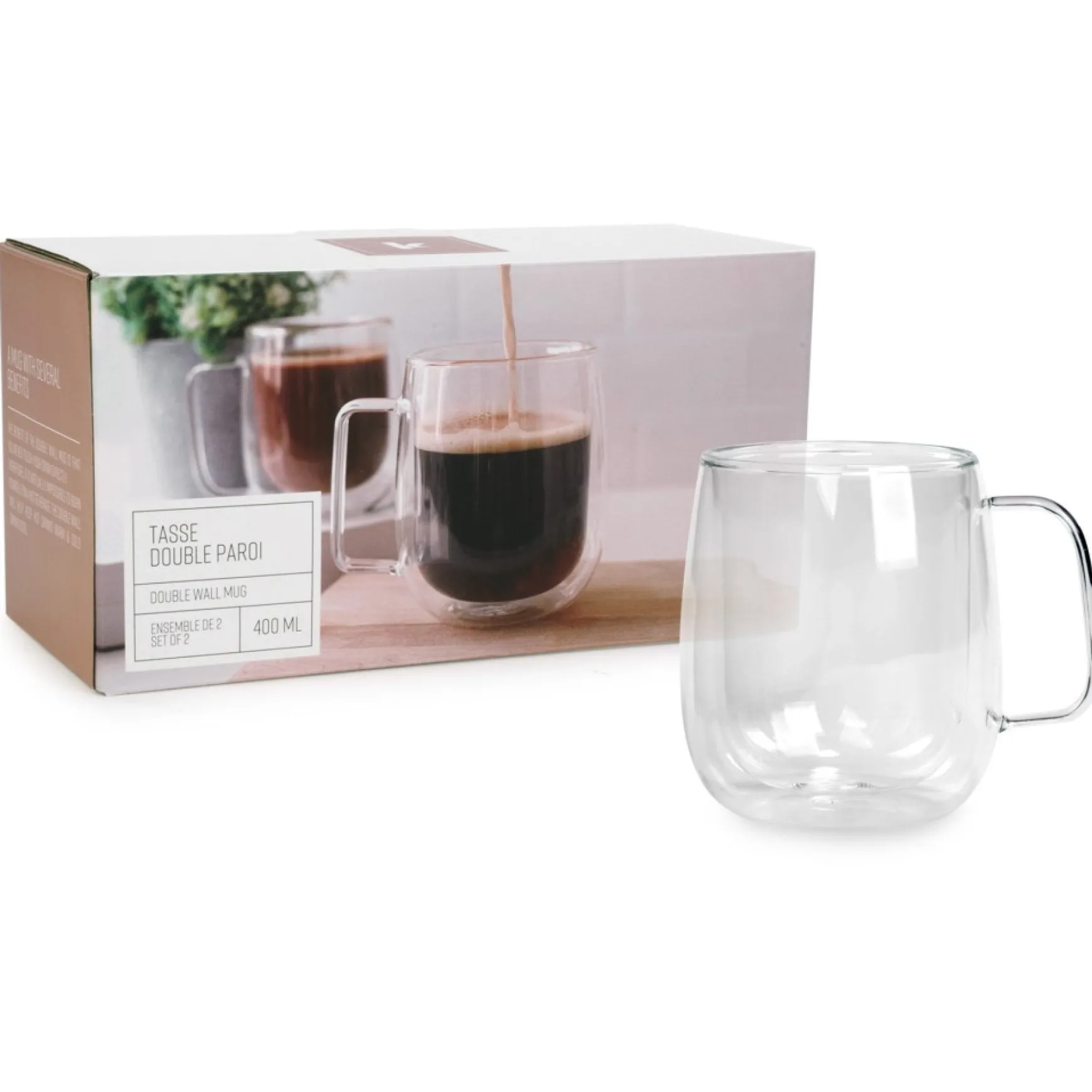 Mugs*Agence K Double Wall Coffee Cups 400 Ml - Set Of 2
