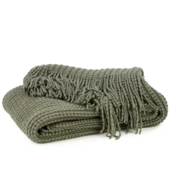 Throws*Attitudes Import 2 Fringe Throw - Khaki Green