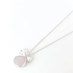 Necklaces*Caracol Necklace With Natural Stones Pendant - Silver & Pink