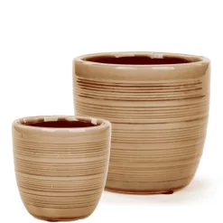 Vases & Pots*Attitudes Import 2 Pot With Horizontal Lines - Ochre