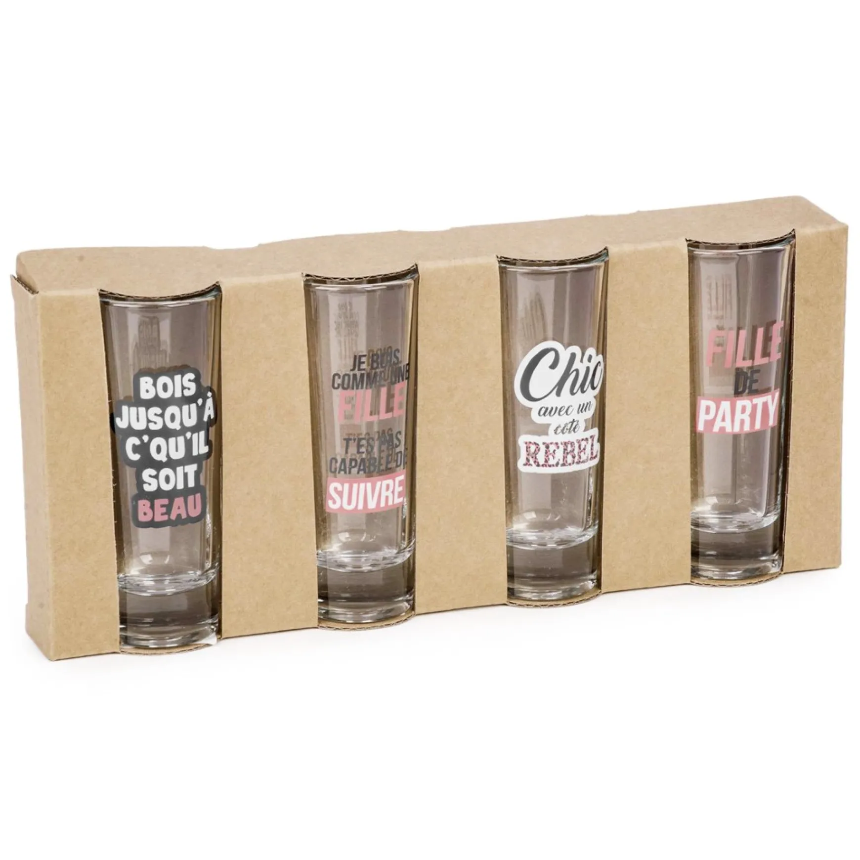 All For Spirits*Attitudes Import Set Of 4 Shot Glasses - Girl's Party