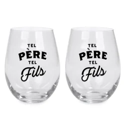 All For Wine*Attitudes Import 2 Stemless Wine Glass - Tel Pere Tel Fils