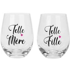 Products With Text*Attitudes Import 2 Stemless Wine Glass - Telle Mere Telle Fille