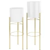 Vases & Pots*Attitudes Import 2 White Pot On Golden Stand