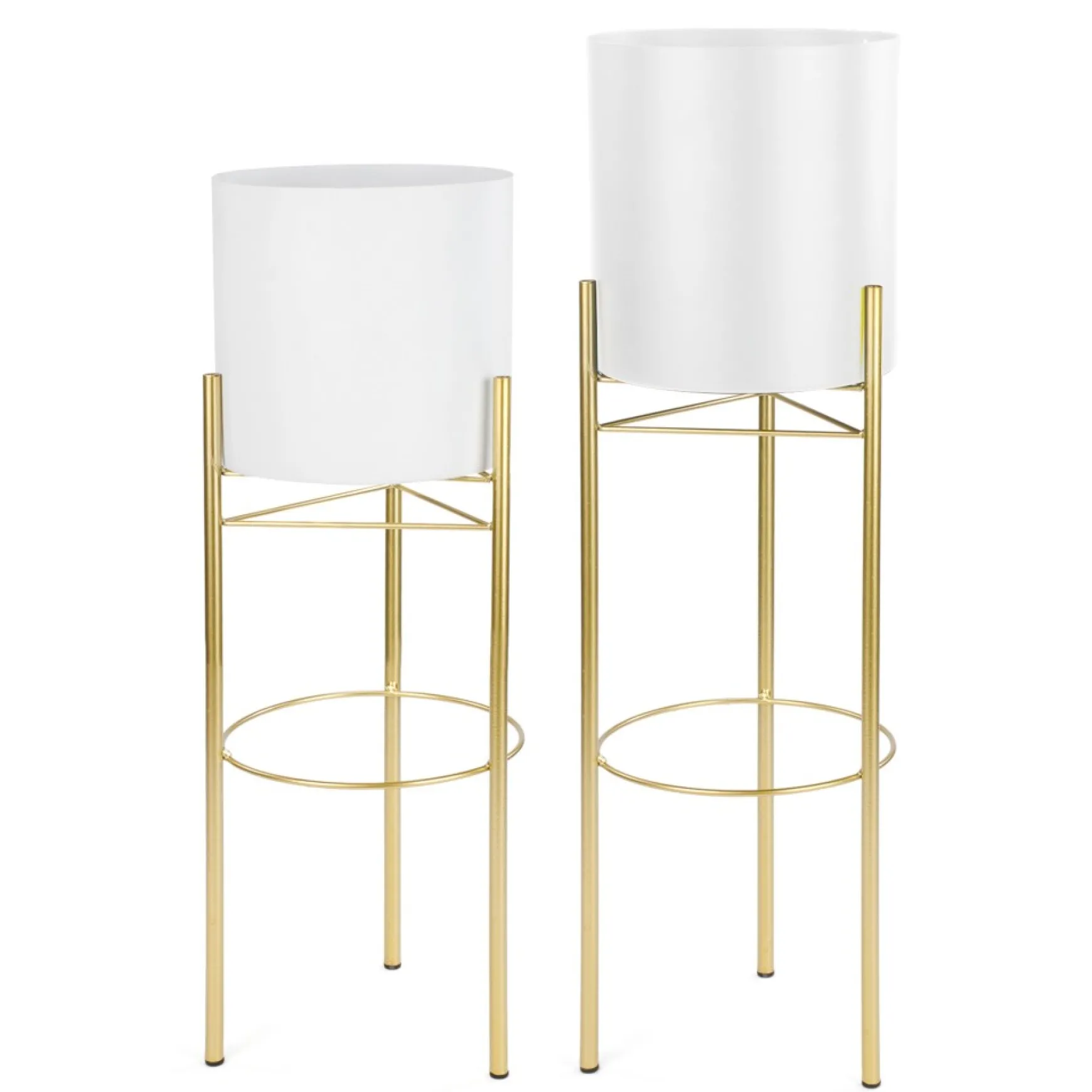 Vases & Pots*Attitudes Import 2 White Pot On Golden Stand