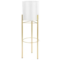 Vases & Pots*Attitudes Import 2 White Pot On Golden Stand